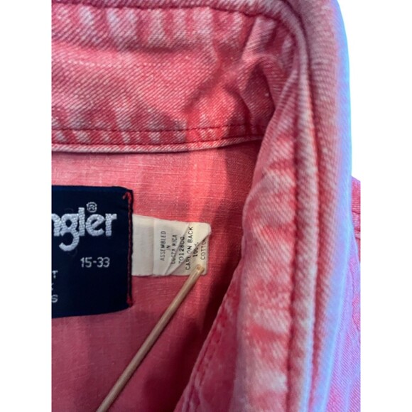 Wrangler Vintage Brushpopper Button Shirt Men X Long Tail Sz 15-33 Pink - Picture 4 of 9